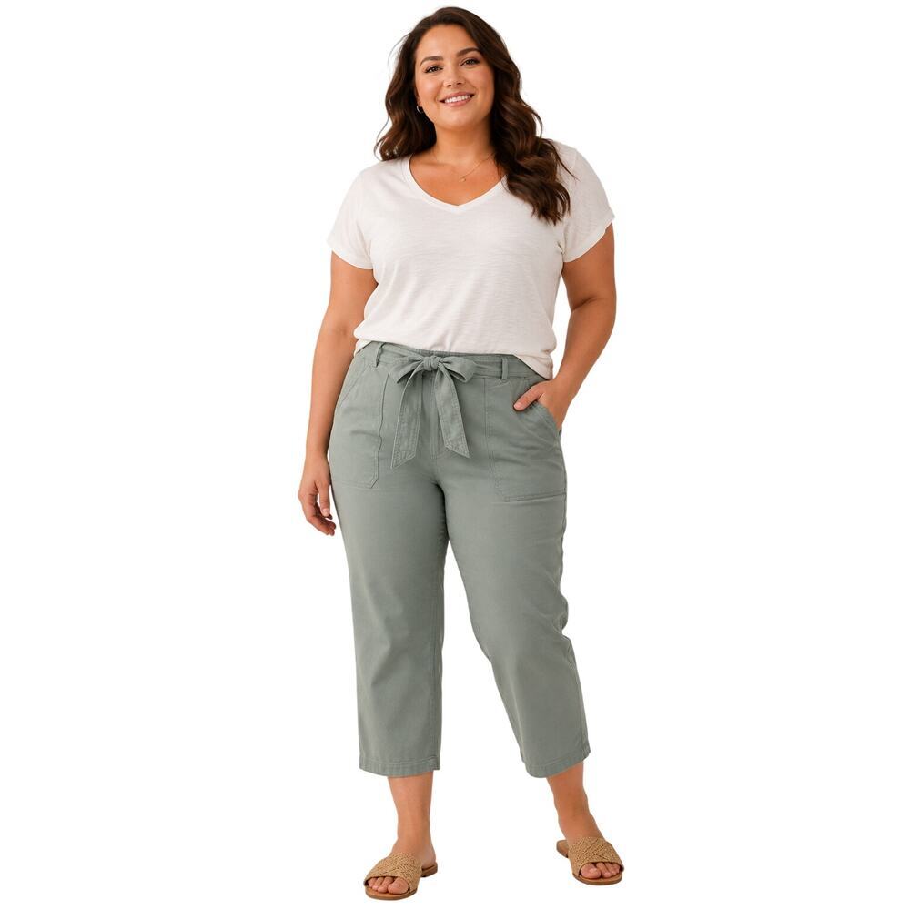 NWOT LOFT sz 18 army green cropped tie waist straight jeans career casaul olive